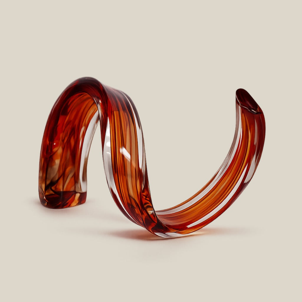 Blazing Tide - Italian art glass wave sculpture in amber and copper - view 1