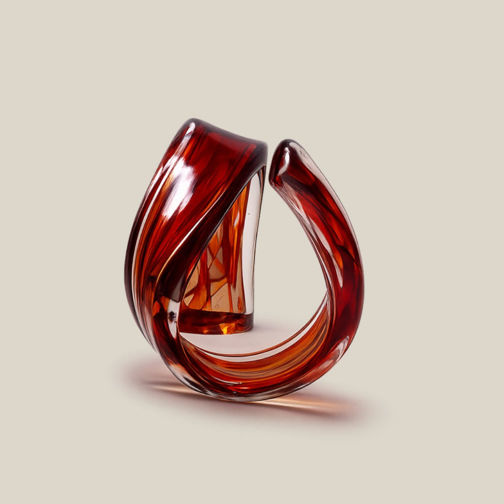 Blazing Tide - Italian art glass wave sculpture in amber and copper - view 2