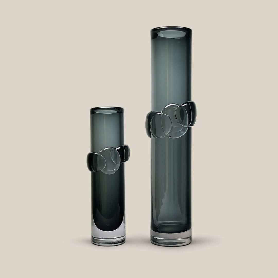 Monolith Duo - pair of smoke grey Italian art glass vases - view 1