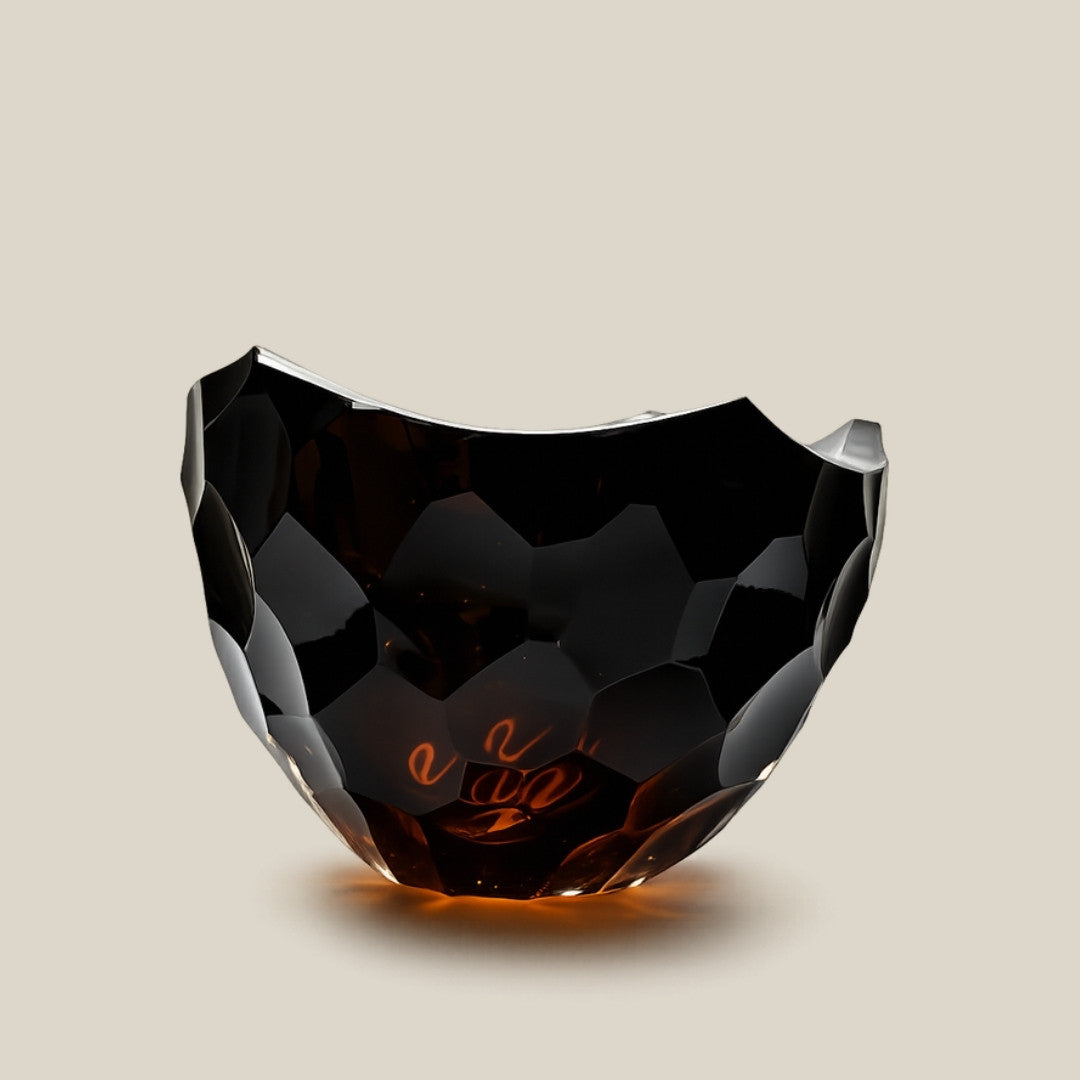 Sienna - faceted dark amber Italian art glass bowl vase - view 1
