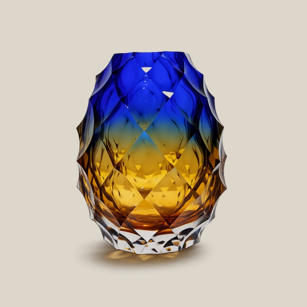 Dusk and Dawn - cobalt and amber Italian art glass vase - view 1