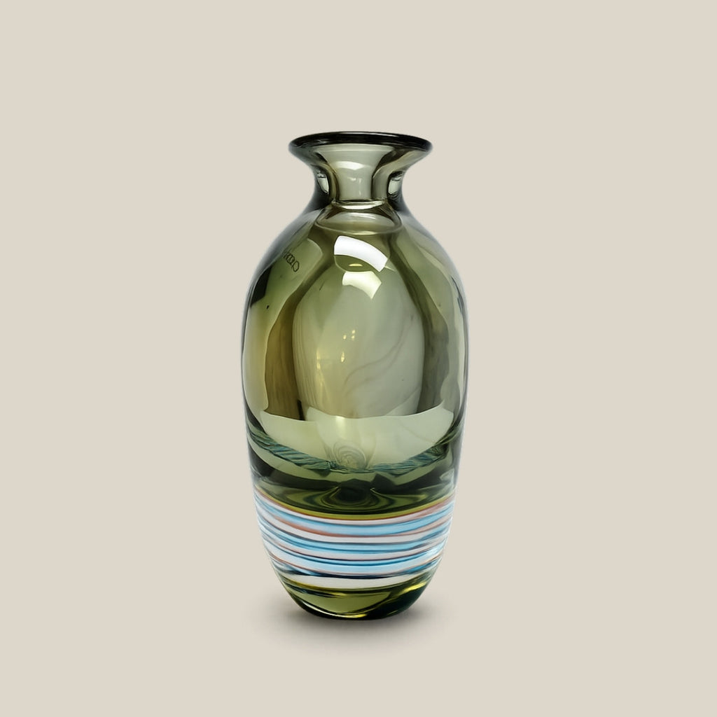 Golden Soil - olive-smoke Italian art glass vase - view 2