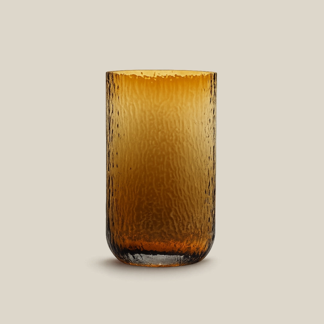 Honey Crest - tall amber Italian art glass vase - view 1