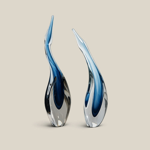 Azzurra Pair - azure art glass sculptures - view 1