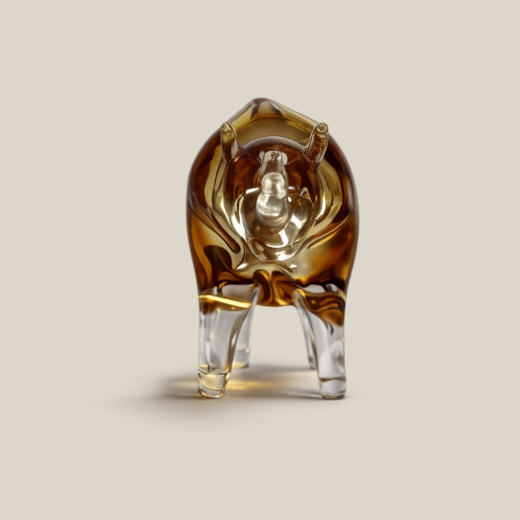Amber Valor - amber Italian art glass bull on silver legs - view 3