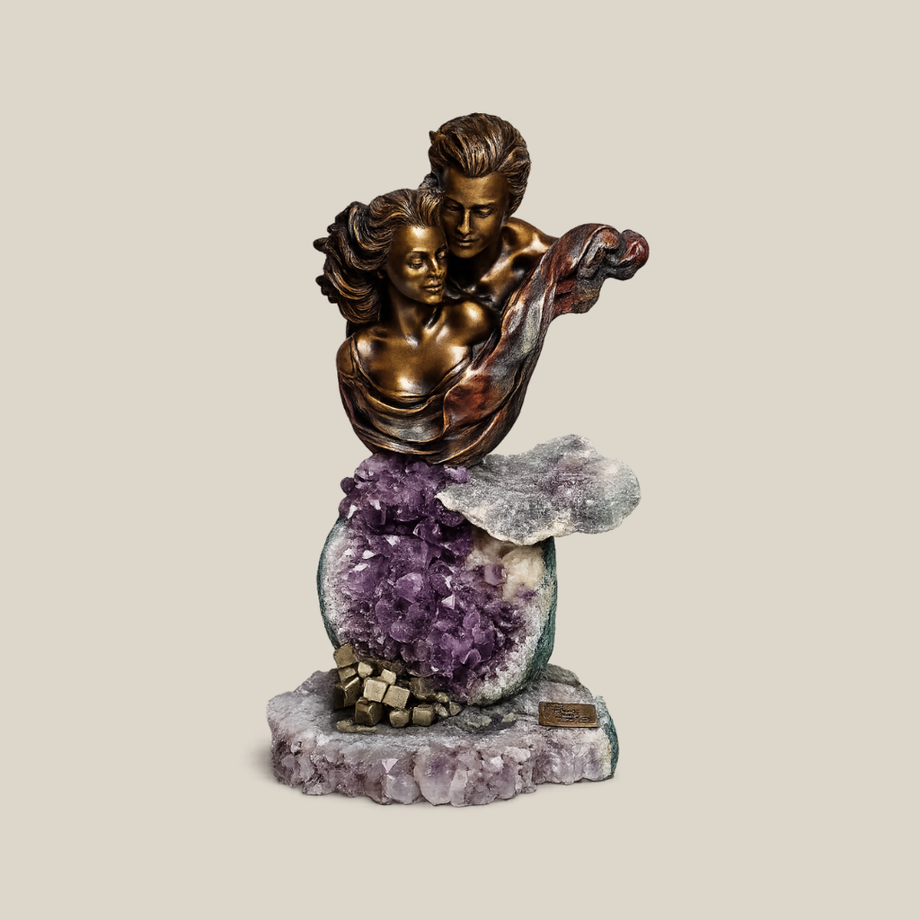 Summit Patina Bronze Bust with Amethyst Crystal Base