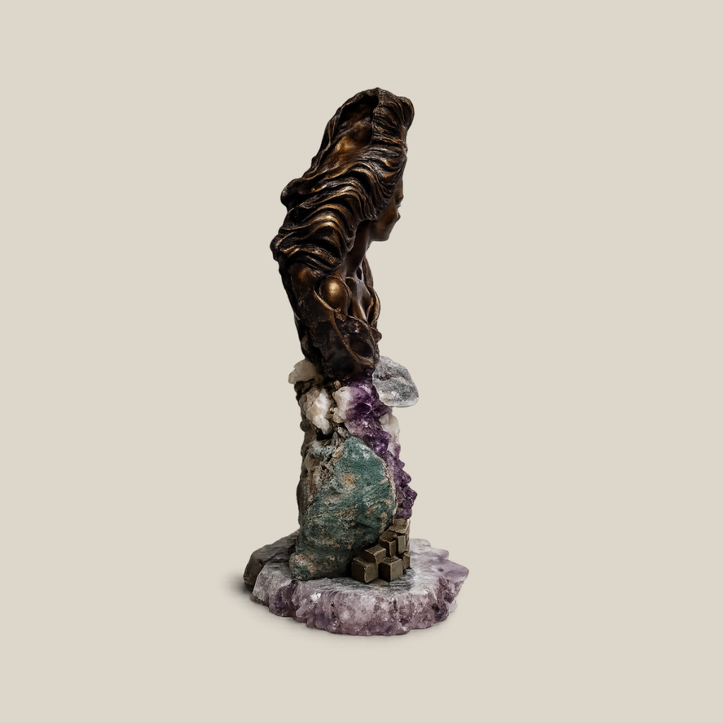 Summit Patina Bronze Bust with Amethyst Crystal Base