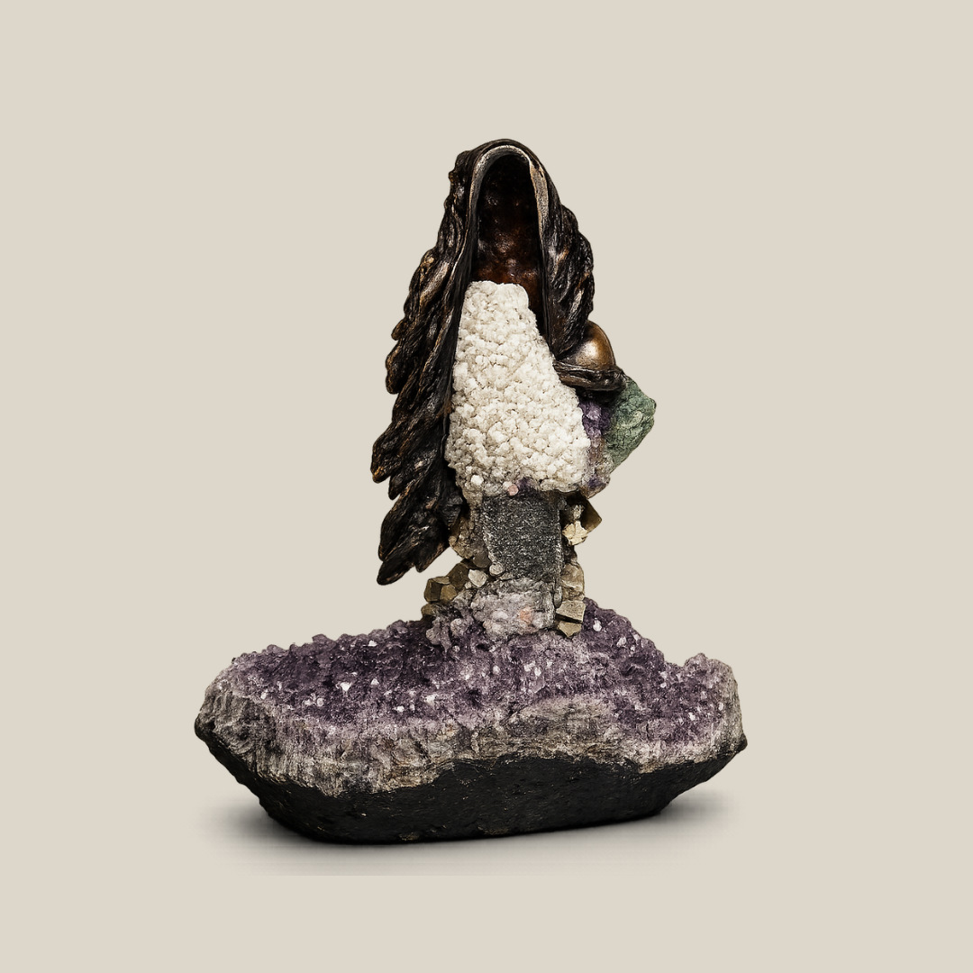 Essence Bronze Bust with Amethyst & Pyrite Crystal Base