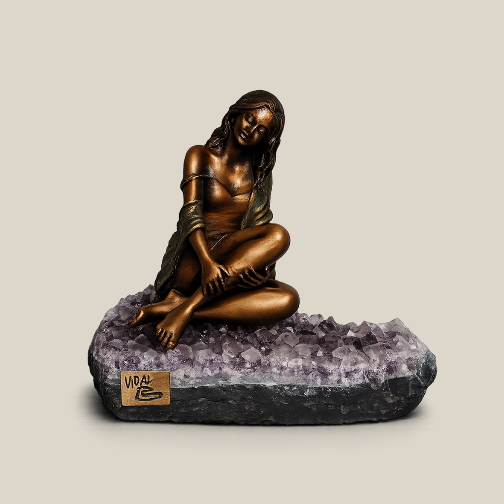 Mar Serenity Bronze Patina Sculpture on Amethyst Base