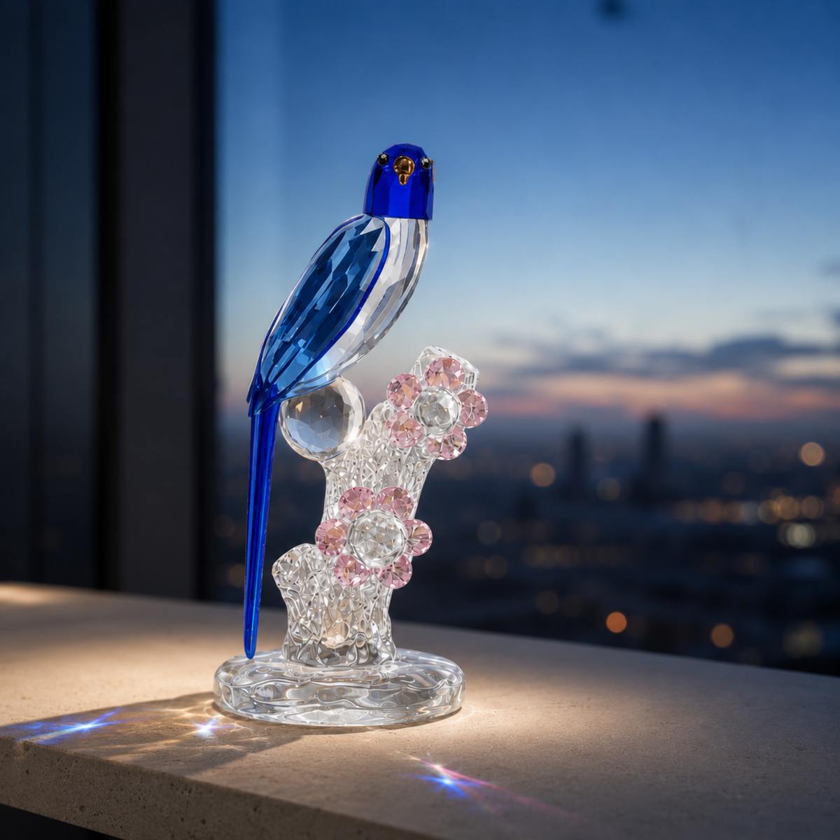 Royal Bird Crystal Sculpture (Blue)