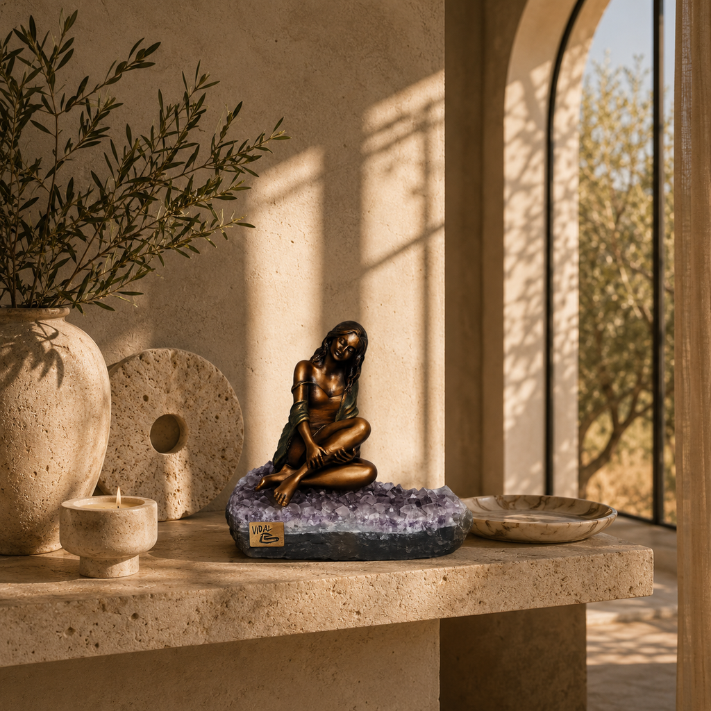Mar Serenity Bronze Patina Sculpture on Amethyst Base