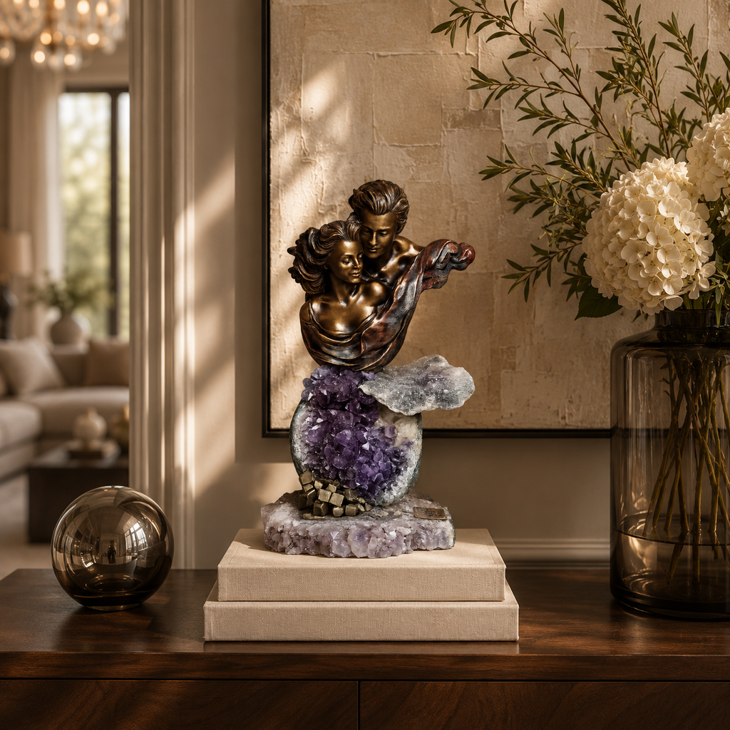 Summit Patina Bronze Bust with Amethyst Crystal Base