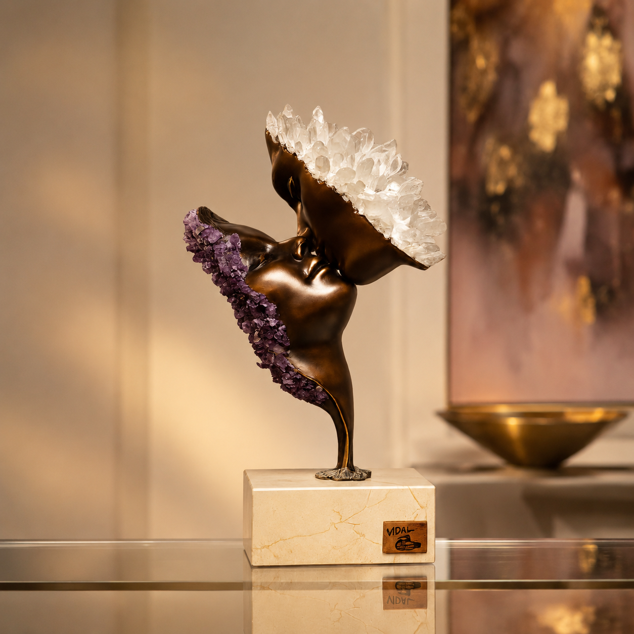 Love Monument Bronze & Rock Crystal Sculpture