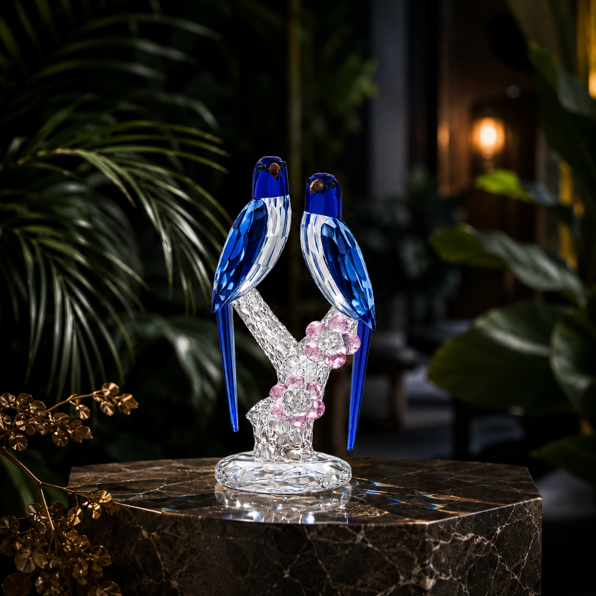 Birds of Grace Crystal Sculpture (Blue)