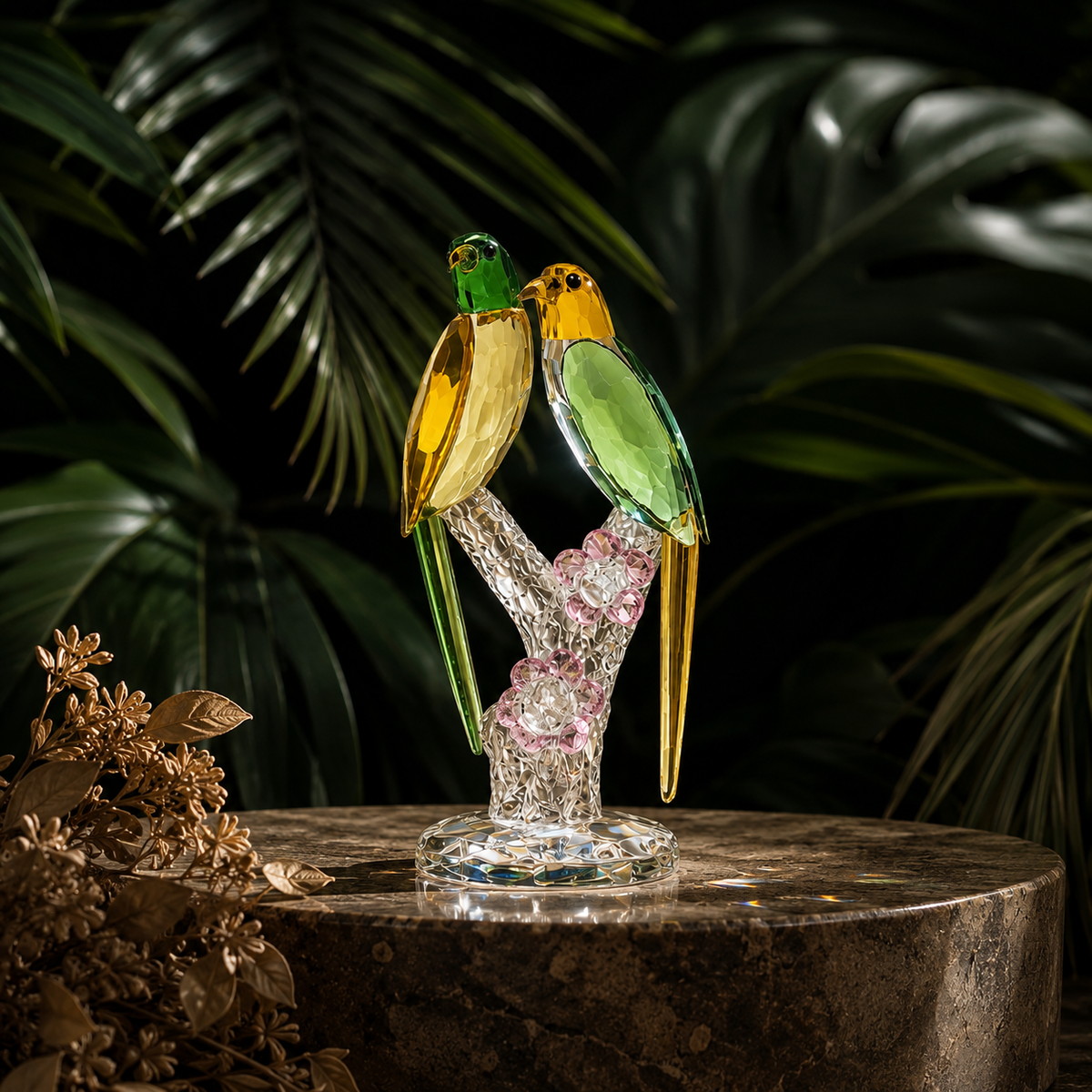 Birds of Grace Crystal Sculpture (Yellow-Green)