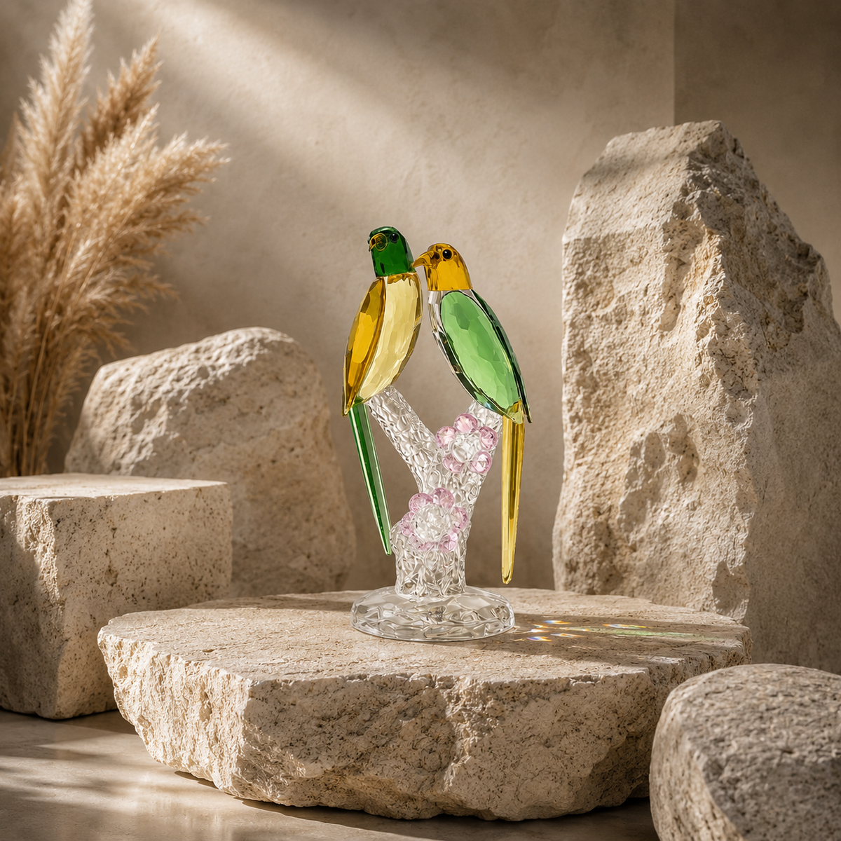 Birds of Grace Crystal Sculpture (Yellow-Green)