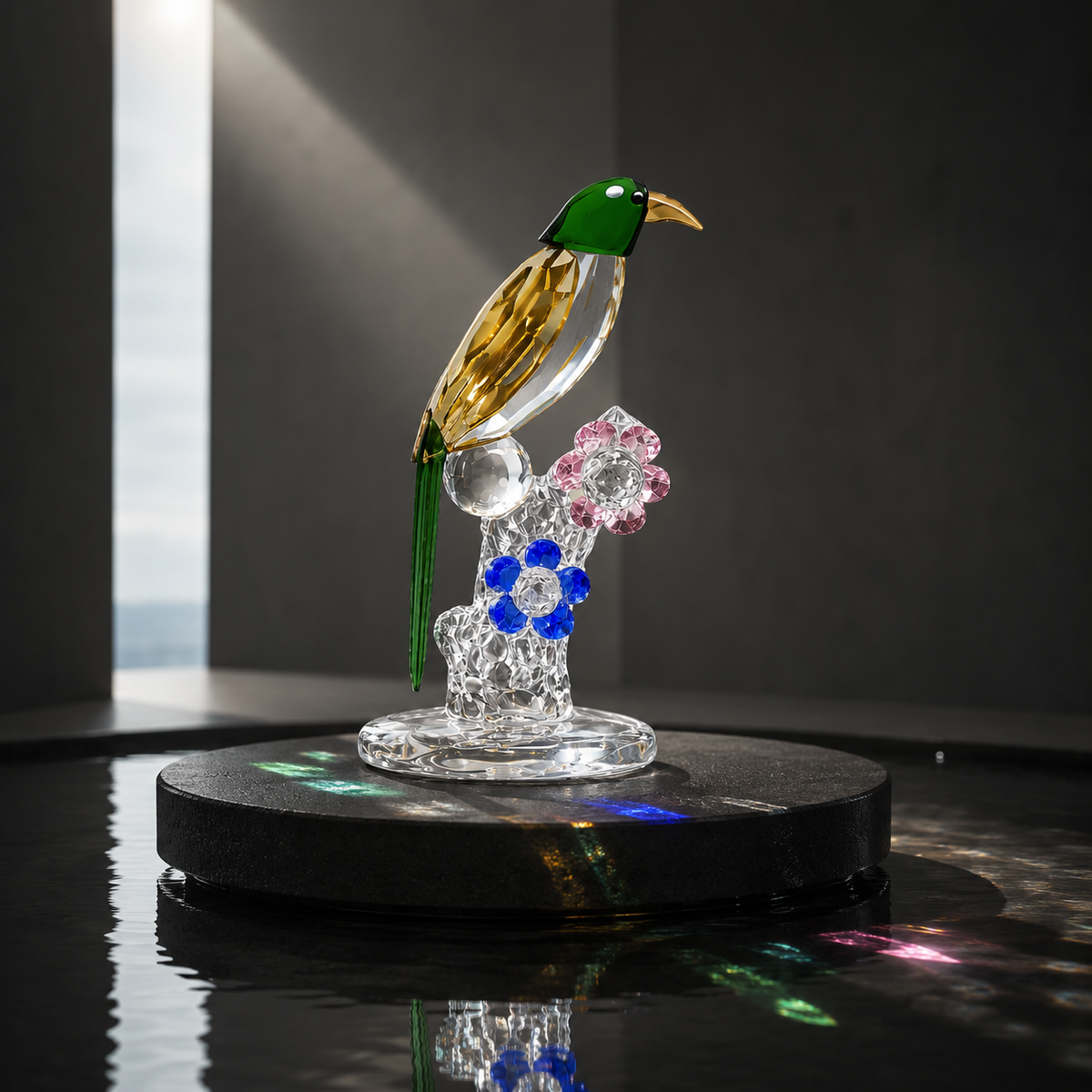 Royal Bird Crystal Sculpture (Yellow-Green)