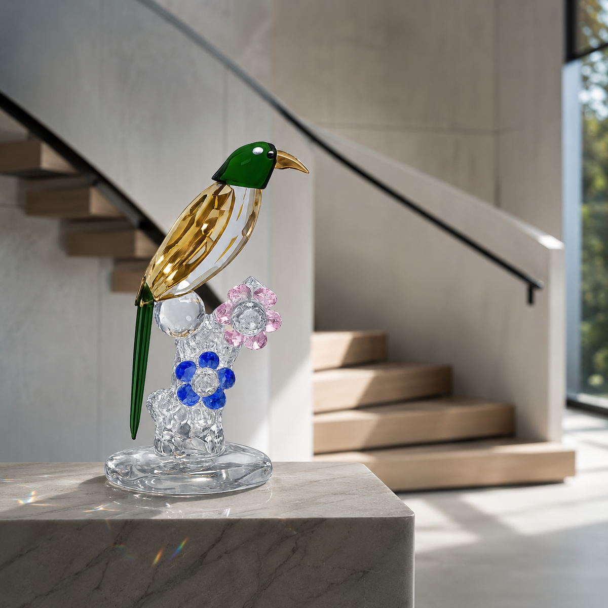 Royal Bird Crystal Sculpture (Yellow-Green)