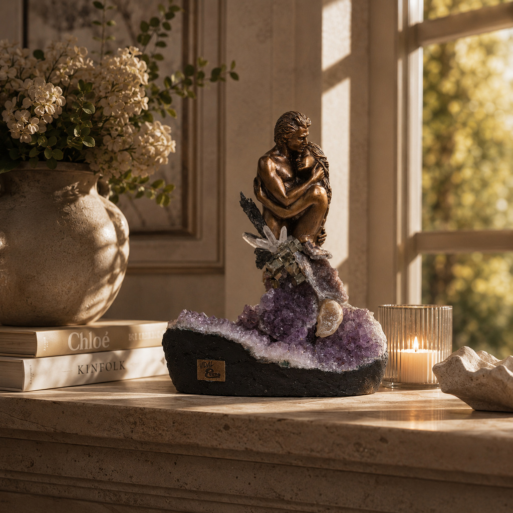 Busto Pareja Harmony Bronze & Amethyst Figurative Sculpture