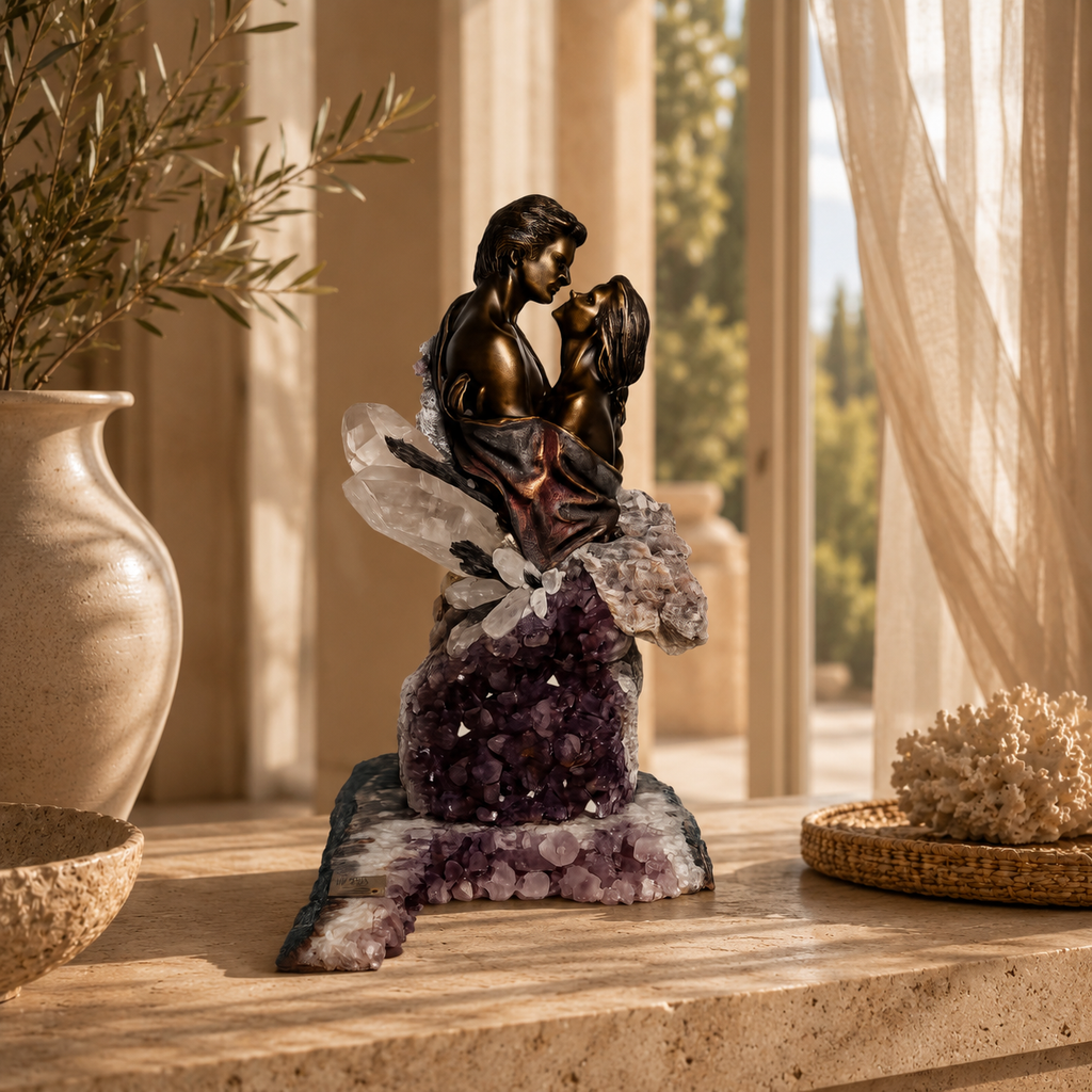 The Kiss Grandeur Bronze & Crystal Figurative Sculpture